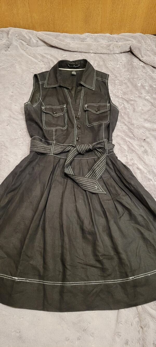 Mercer & Madison Black Linen Shirt Dress Womens 10 Belted Office Cottagecore